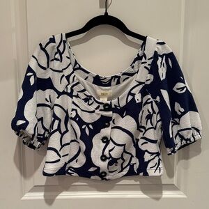 NWT Maeve by Anthropologie Navy and White Floral Blouse